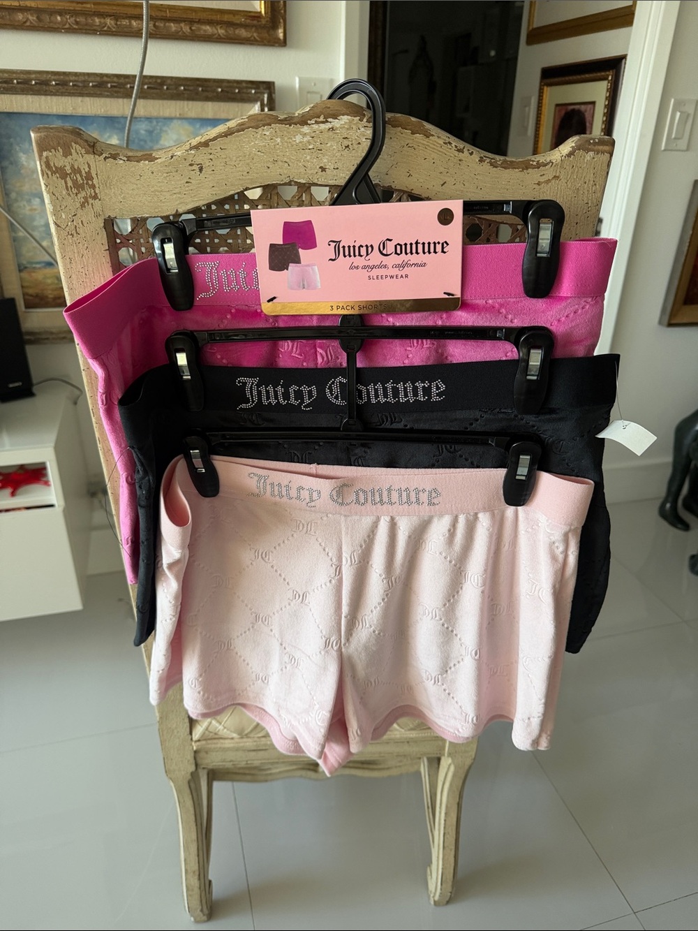 Juicy Couture 3-Pack Lounge Shorts Hot Pink, Black, Light Pink Sparkly PJ Shorts